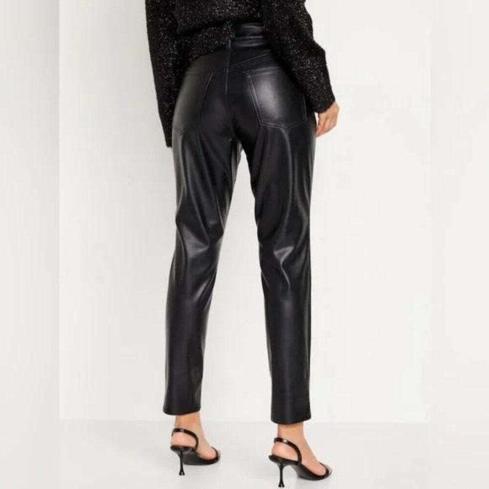 NWT Old Navy High-Waisted OG Straight Faux-Leather Ankle Pants - Picture 2 of 8